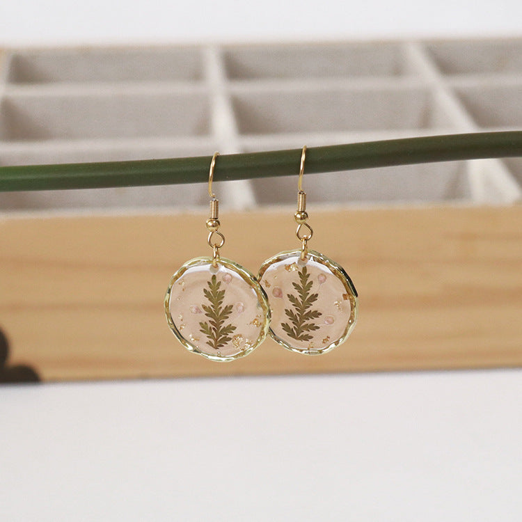 Wholesale new 6pcs/pack resin dried flower irregular round gold earrings creative real flower fashion earrings